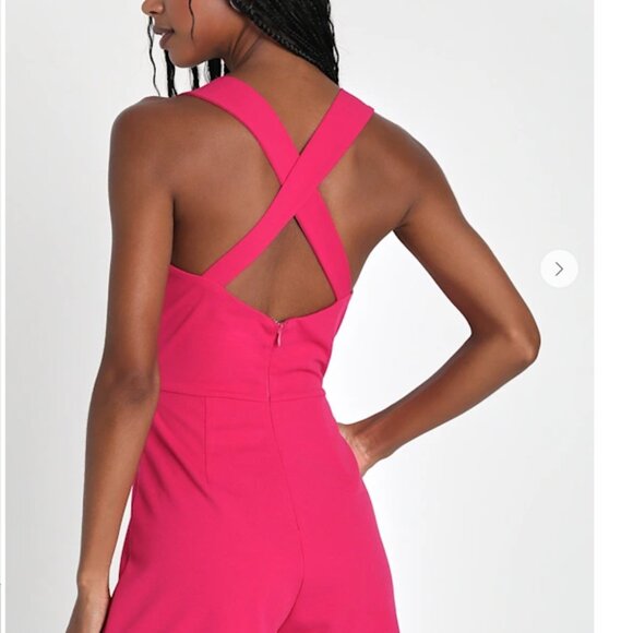 Lulus Latest Crush Hot Pink Sleeveless Backless Skort Romper - Size S - Picture 3 of 3